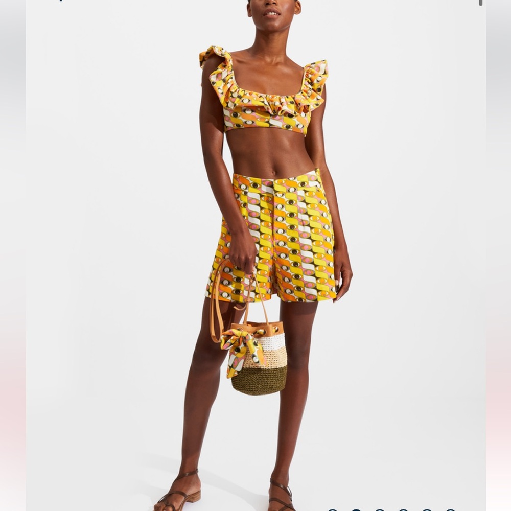 LA DoubleJ Yellow and White Patterned Women Shorts